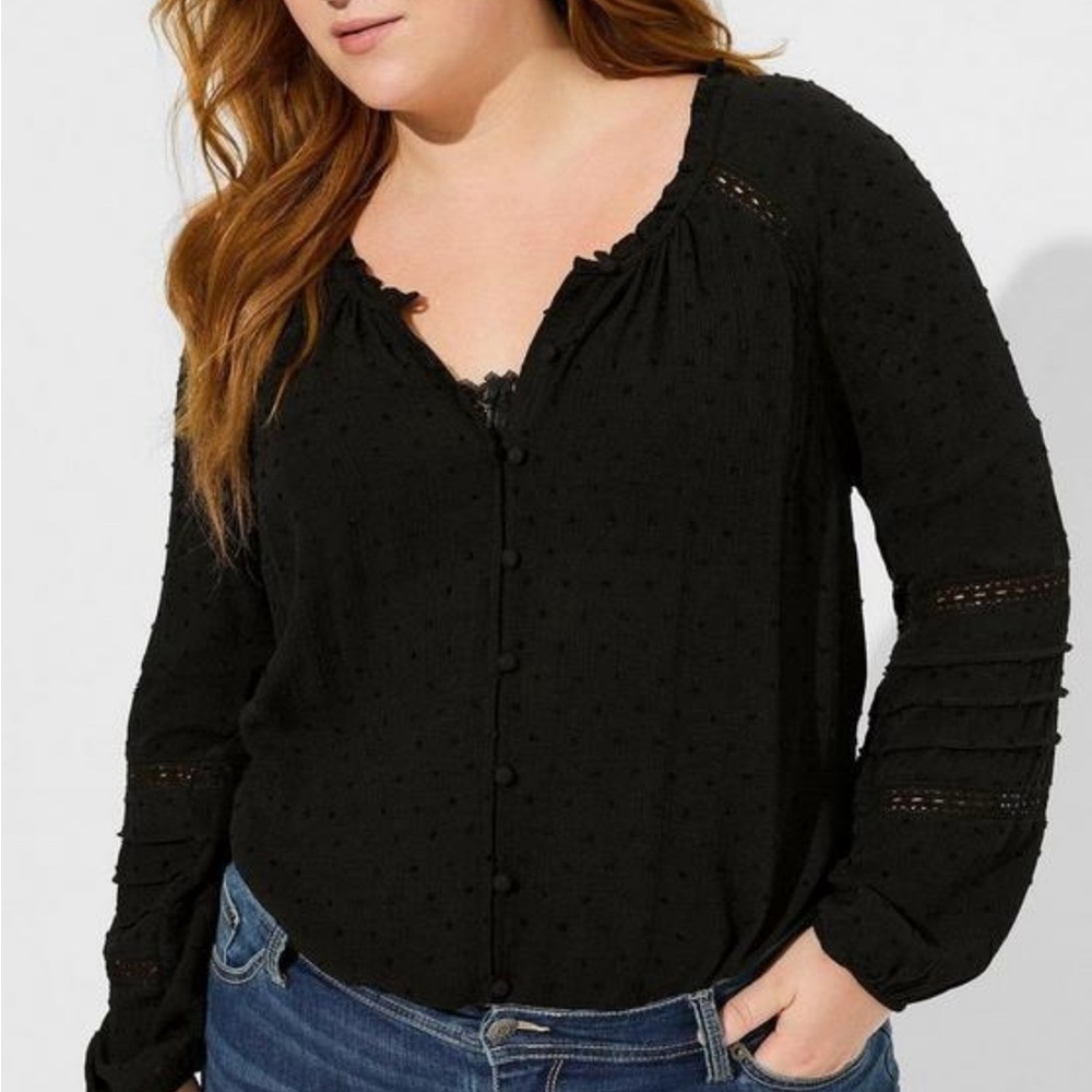 Torrid black Swiss dot lace insert top